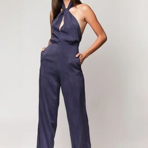 Donna Mizrani Mecca Halter Wide-leg Jumpsuit Navy Size Small